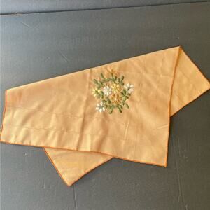 Vintage 1970s Embroidered Hankie Brown Yellow Green